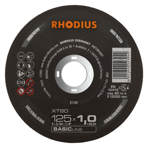 Rhodius Rezný kotúč na inox BASICLINE 125 x 1,0 x 22,23 mm XT80