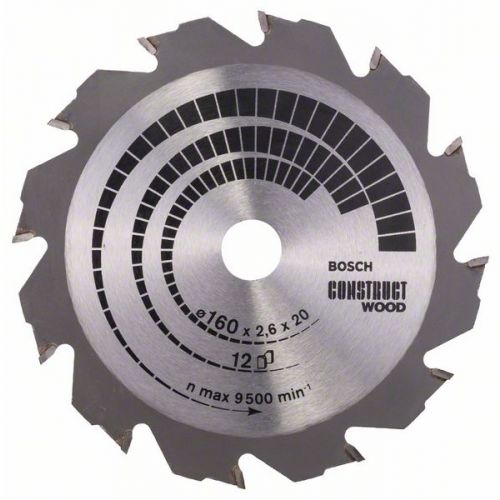Bosch Pílový kotúč Construct Wood 160 x 16/20 x 2,6 mm, 12 zubov FWF