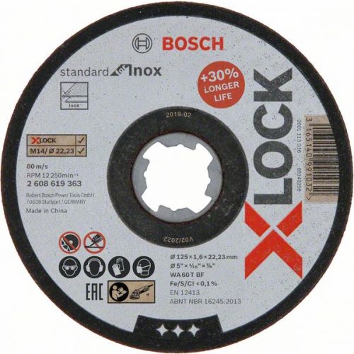 Bosch Rezný kotúč Standard for Inox, X-LOCK 125 x 1,6 x 22,23 mm 