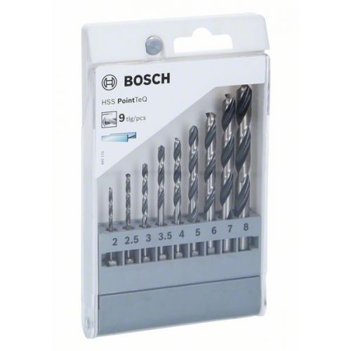 Bosch 9-dielna sada vrtákov do kovu HSS-R PointTeQ so šesťhrannou stopkou, 2 – 8 mm