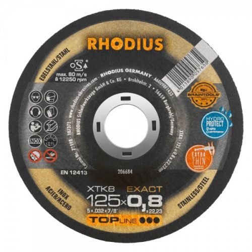 Rhodius Rezný kotúč s prelisom na Inox 125 x 0,8 x 22,23 mm XTK8