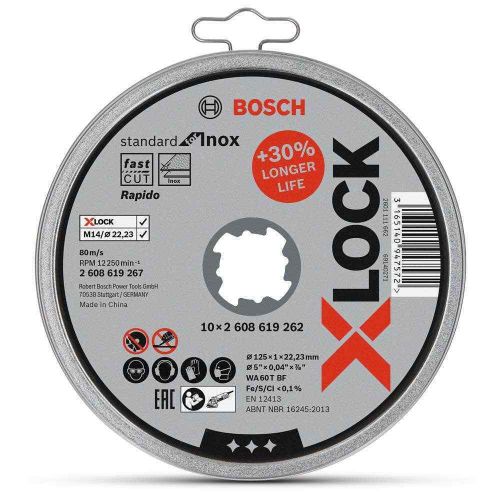 Bosch Rezný kotúč Standard for Inox, X-LOCK 125 x 1 x 22,23 mm - 10 ks plechovka